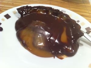 Eating the tart before it was set resulted in gooey caramel melding with the choc ganache! Yum