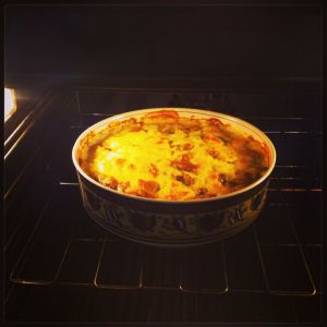 Chicken bake happily sitting in the oven until the top is golden brown