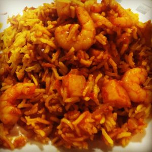 Plated up...prawn and potato biryani